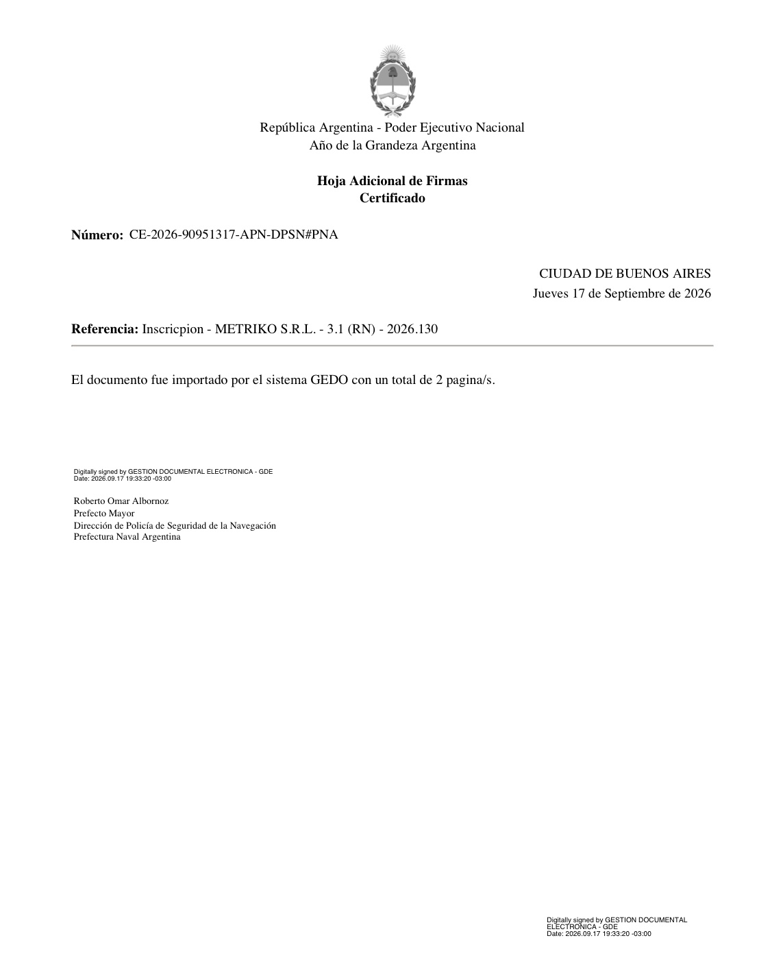 Certificado PNA de Métriko SRL - página 3